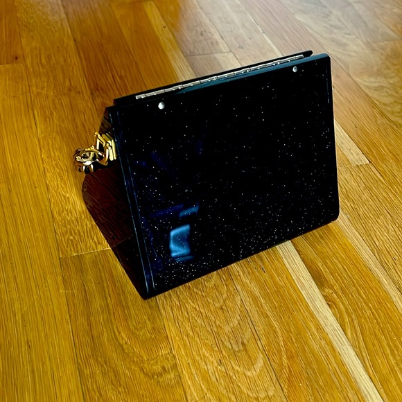 Edie Parker black glitter acrylic triangle minaudirie with gold chain - Picture 4 of 4